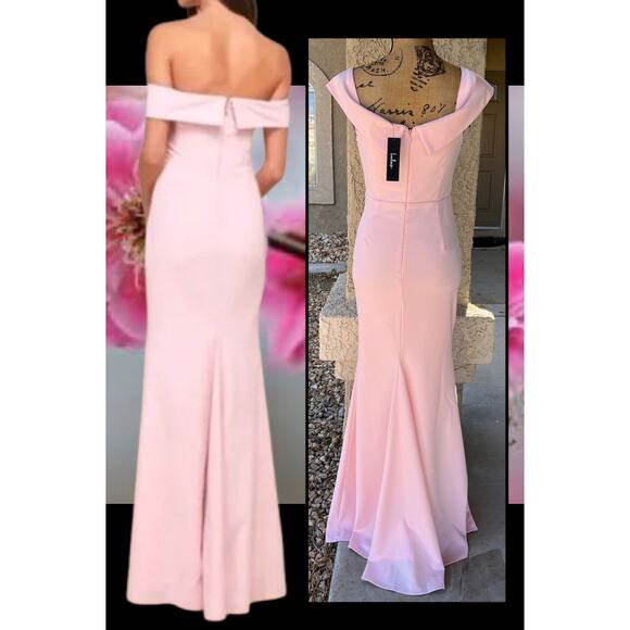 Lulus Elegant Perception Light Pink Off-the-Shoulder Bow Maxi Dress Size M - Picture 9 of 15